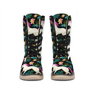 Night Floral Unicorn Pattern Print Winter Boots