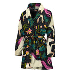 Night Floral Unicorn Pattern Print Women's Bathrobe