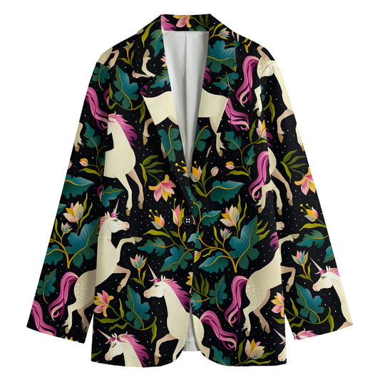 Night Floral Unicorn Pattern Print Women's Blazer