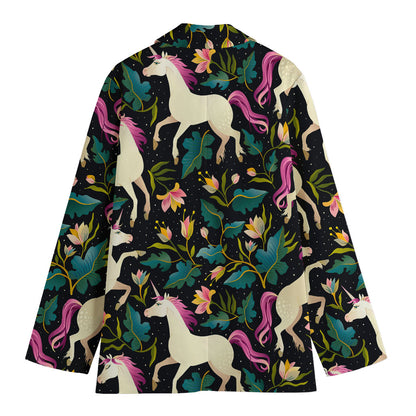 Night Floral Unicorn Pattern Print Women's Cotton Blazer