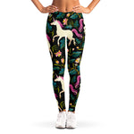 Night Floral Unicorn Pattern Print Women's Leggings