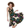 Night Floral Unicorn Pattern Print Sleeveless Knee Length Dress