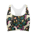 Night Floral Unicorn Pattern Print Women's Sports Bra