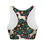 Night Floral Unicorn Pattern Print Women's Sports Bra