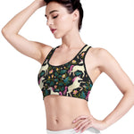 Night Floral Unicorn Pattern Print Women's Sports Bra