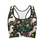 Night Floral Unicorn Pattern Print Women's Sports Bra