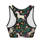 Night Floral Unicorn Pattern Print Women's Sports Bra