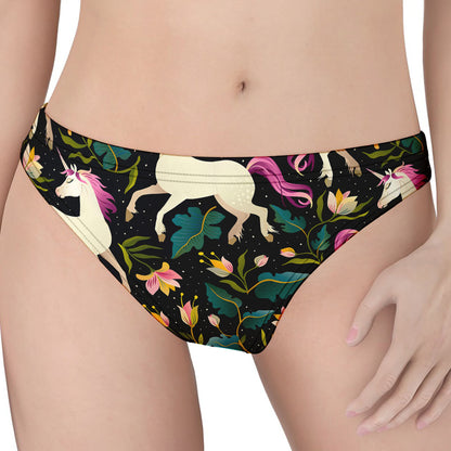 Night Floral Unicorn Pattern Print Women's Thong