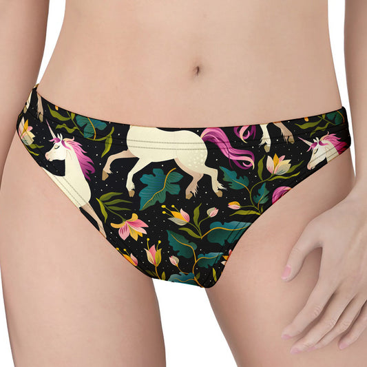 Night Floral Unicorn Pattern Print Women's Thong