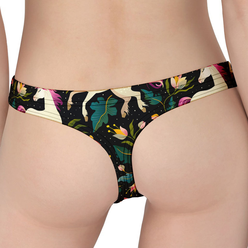 Night Floral Unicorn Pattern Print Women's Thong