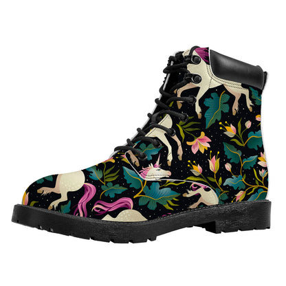 Night Floral Unicorn Pattern Print Work Boots