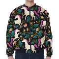 Night Floral Unicorn Pattern Print Zip Sleeve Bomber Jacket