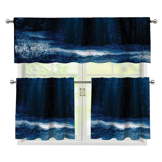 Night Forest And Moonlight Print 3 Piece Kitchen Curtains