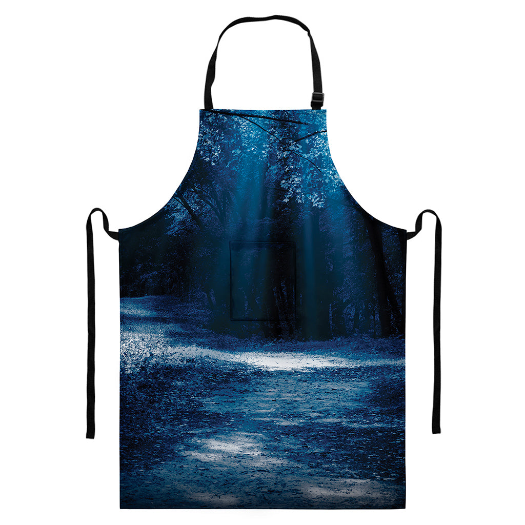 Night Forest And Moonlight Print Bib Apron With Pocket