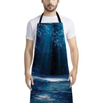 Night Forest And Moonlight Print Bib Apron With Pocket