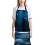 Night Forest And Moonlight Print Bib Apron With Pocket