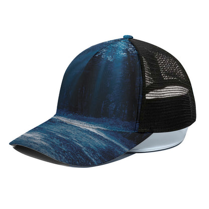 Night Forest And Moonlight Print Black Mesh Trucker Cap