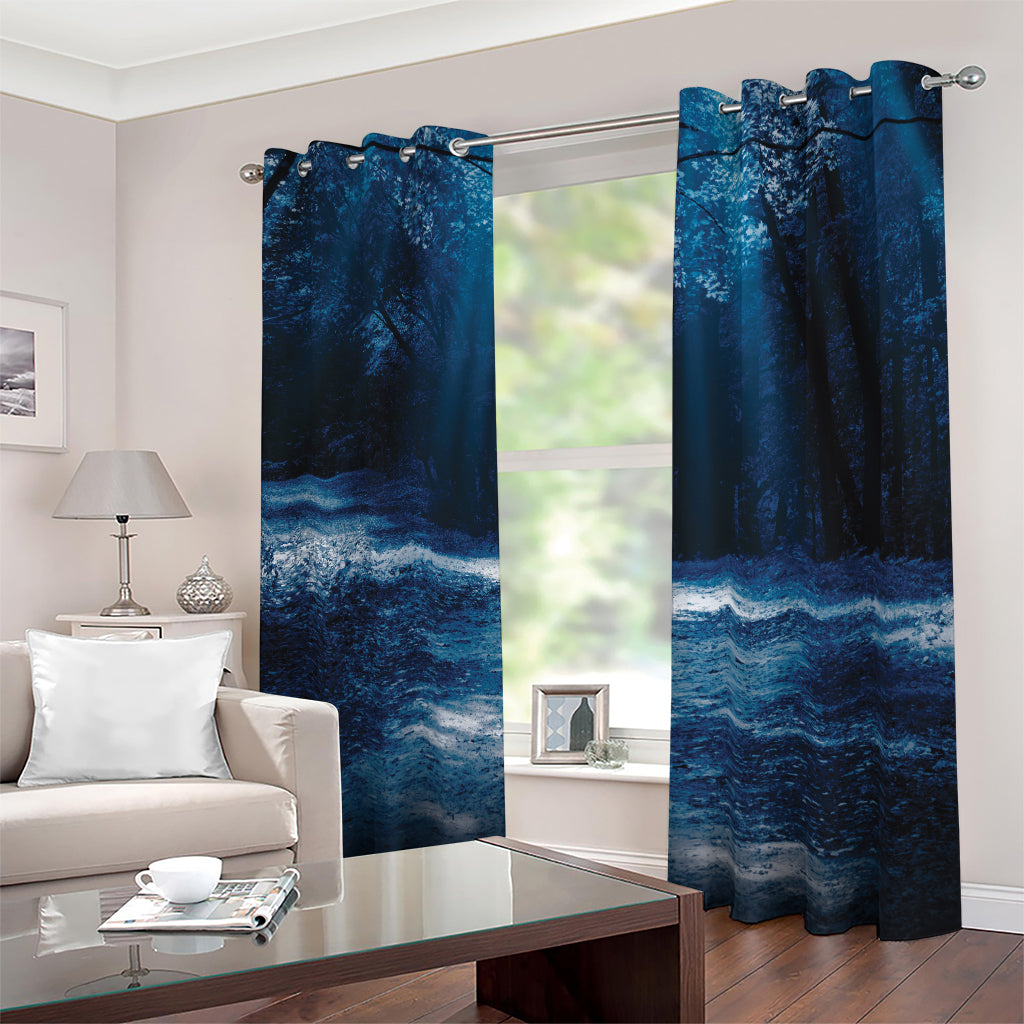 Night Forest And Moonlight Print Blackout Grommet Curtains
