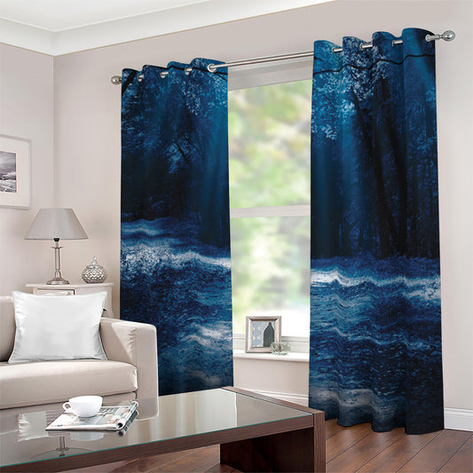 Night Forest And Moonlight Print Blackout Grommet Curtains