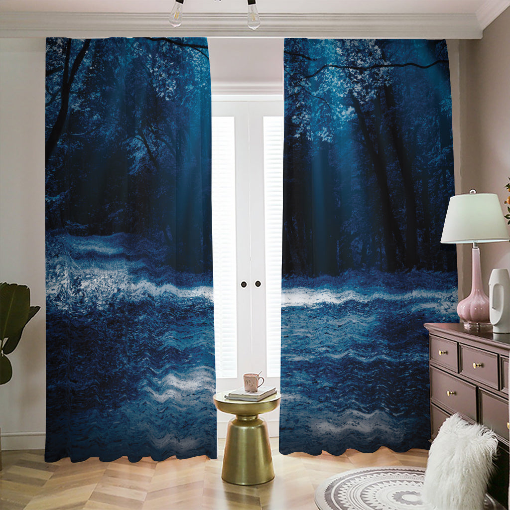 Night Forest And Moonlight Print Blackout Pencil Pleat Curtains