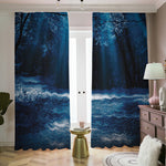 Night Forest And Moonlight Print Blackout Pencil Pleat Curtains