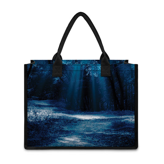 Night Forest And Moonlight Print Canvas Tote Bag