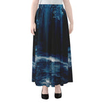 Night Forest And Moonlight Print Chiffon Maxi Skirt