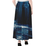 Night Forest And Moonlight Print Chiffon Maxi Skirt