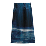 Night Forest And Moonlight Print Cotton Front Slit Maxi Skirt