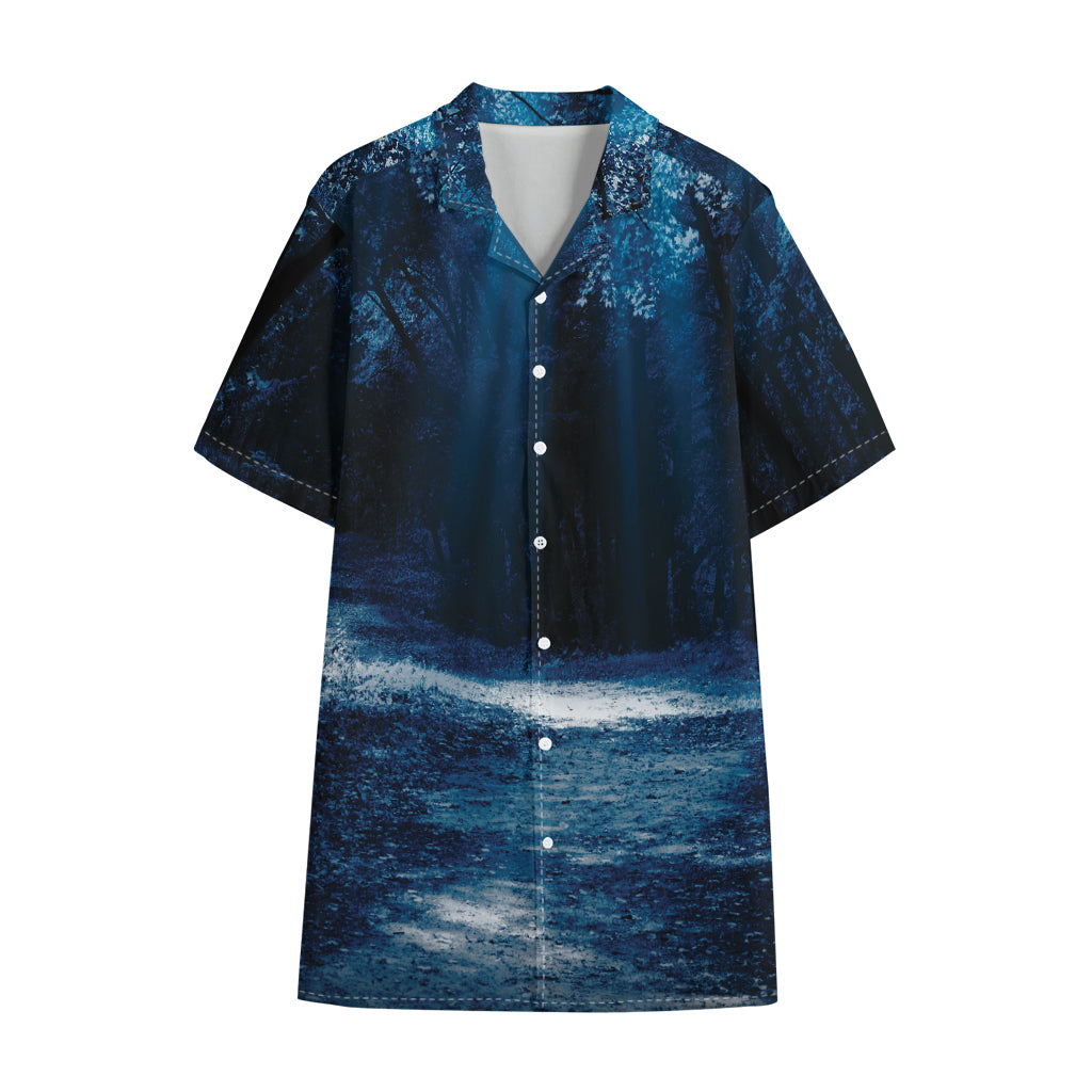 Night Forest And Moonlight Print Cotton Hawaiian Shirt