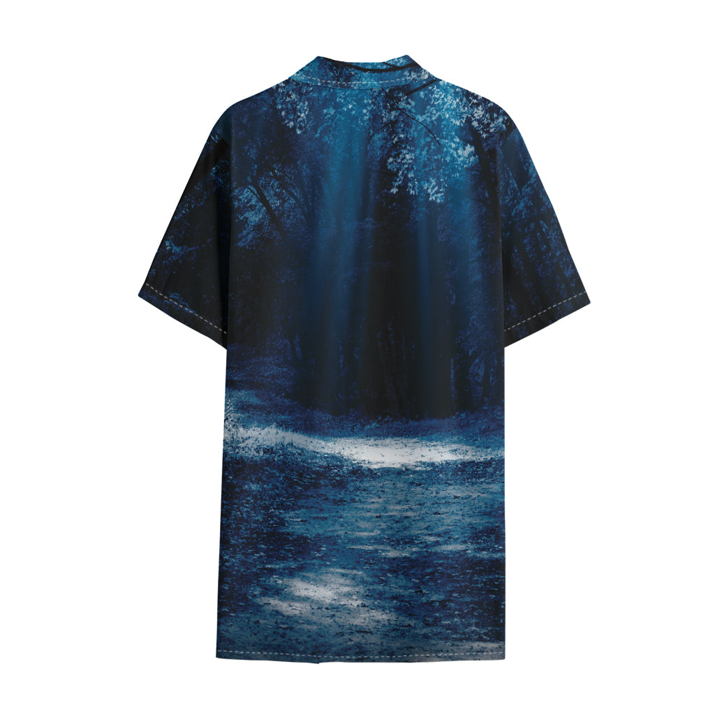 Night Forest And Moonlight Print Cotton Hawaiian Shirt