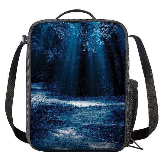 Night Forest And Moonlight Print Crossbody Lunch Bag