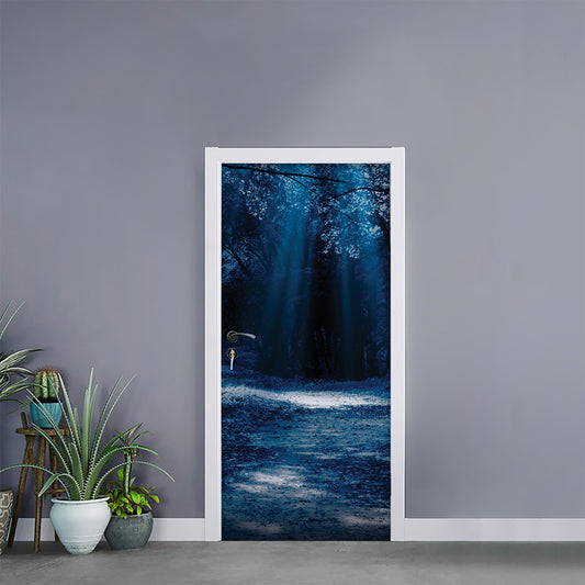 Night Forest And Moonlight Print Door Sticker