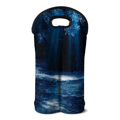 Night Forest And Moonlight Print Double Neoprene Wine Tote