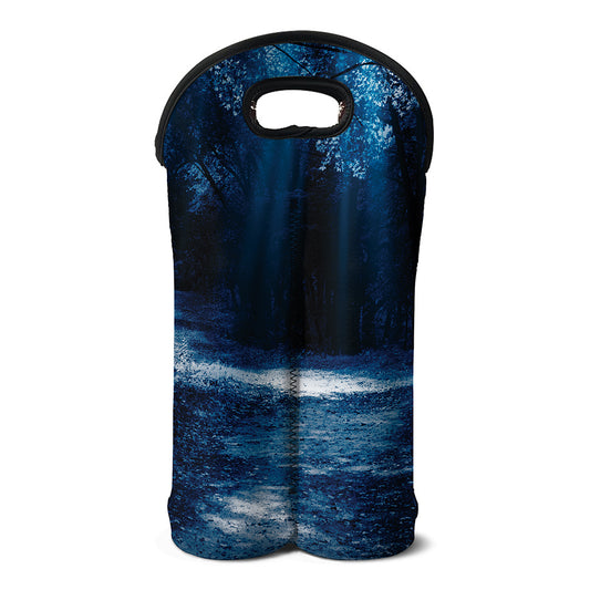 Night Forest And Moonlight Print Double Neoprene Wine Tote