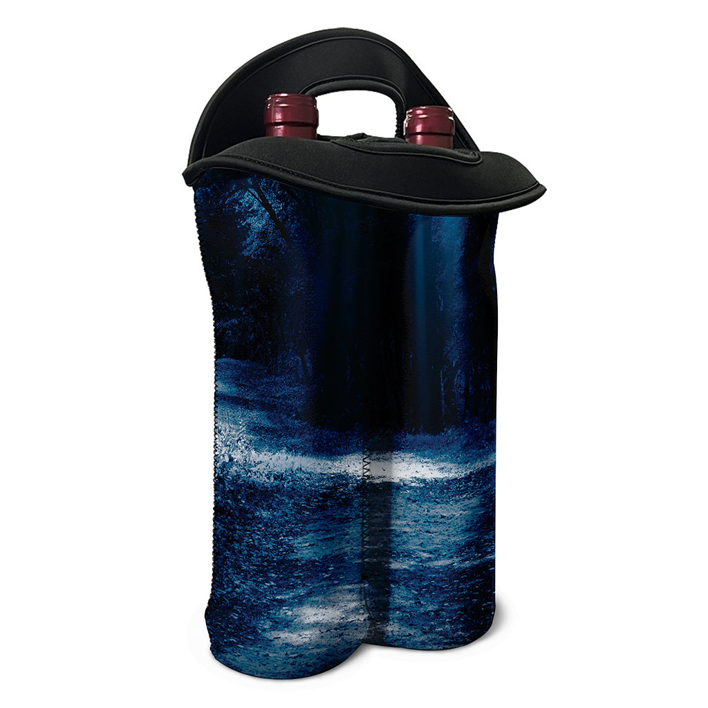 Night Forest And Moonlight Print Double Neoprene Wine Tote