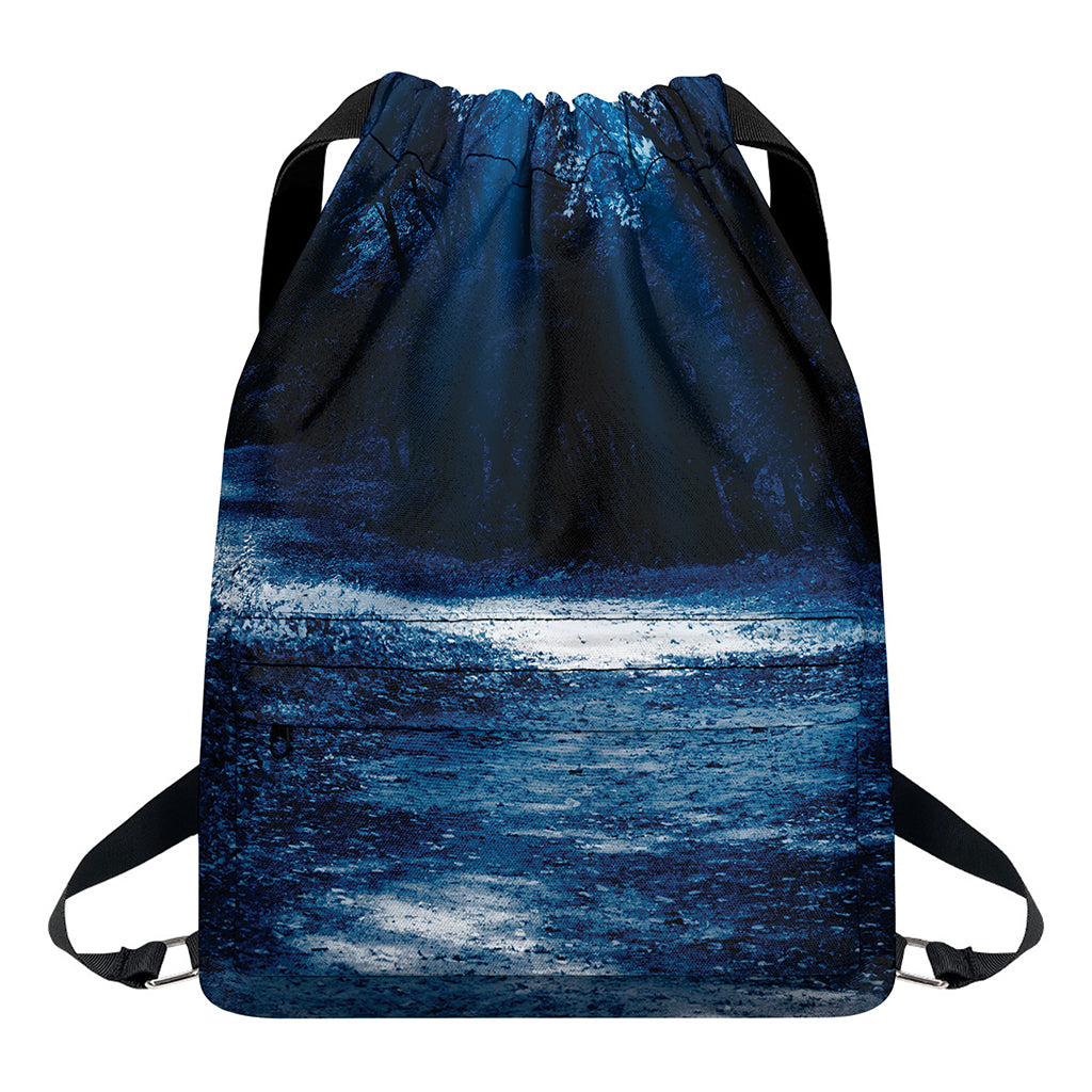 Night Forest And Moonlight Print Drawstring Backpack