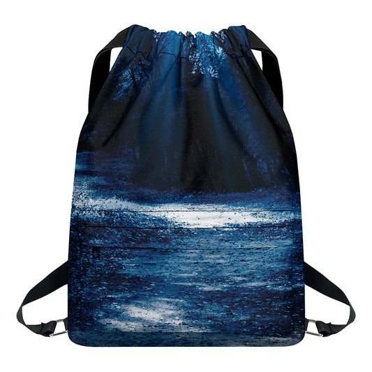 Night Forest And Moonlight Print Drawstring Backpack