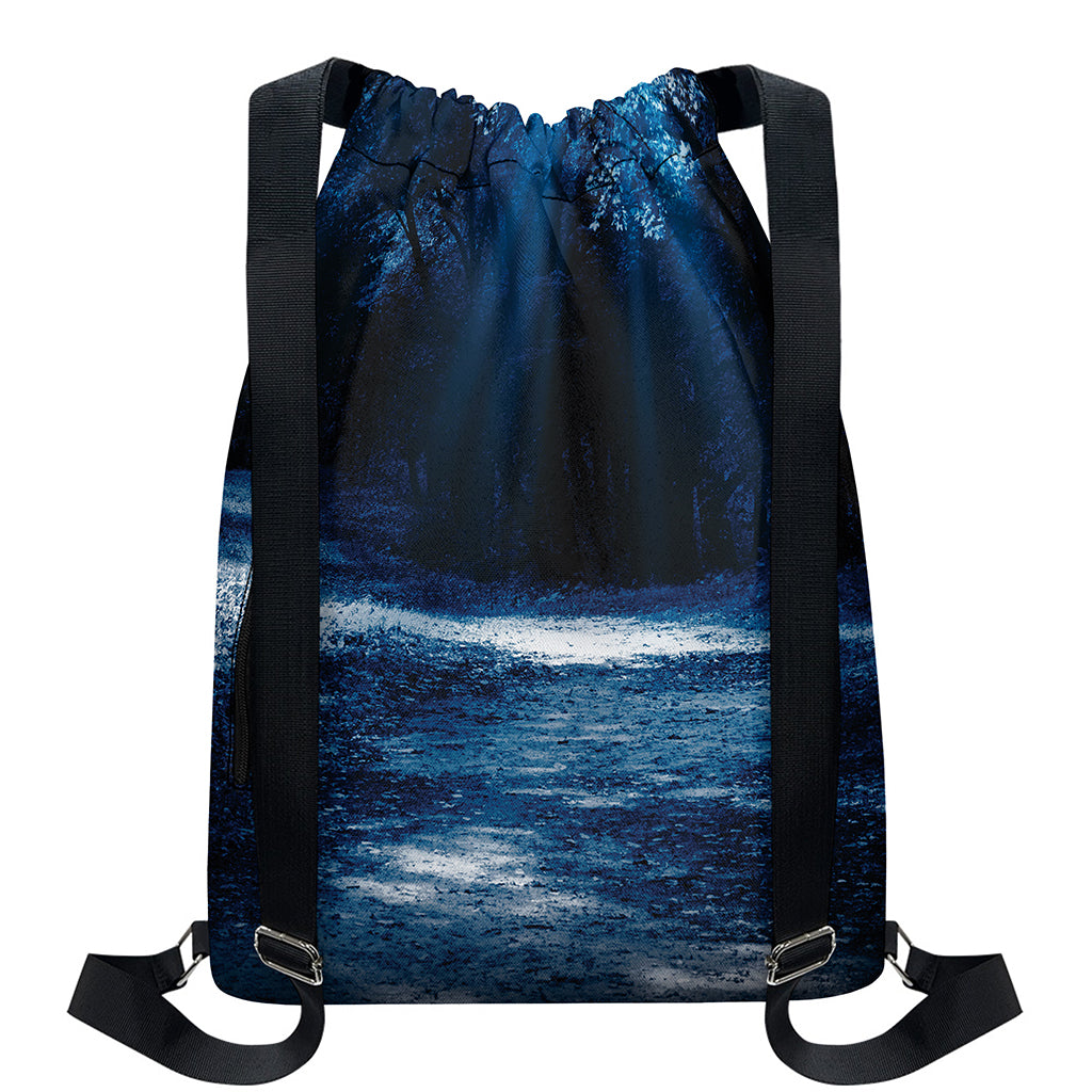 Night Forest And Moonlight Print Drawstring Backpack