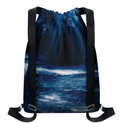 Night Forest And Moonlight Print Drawstring Backpack