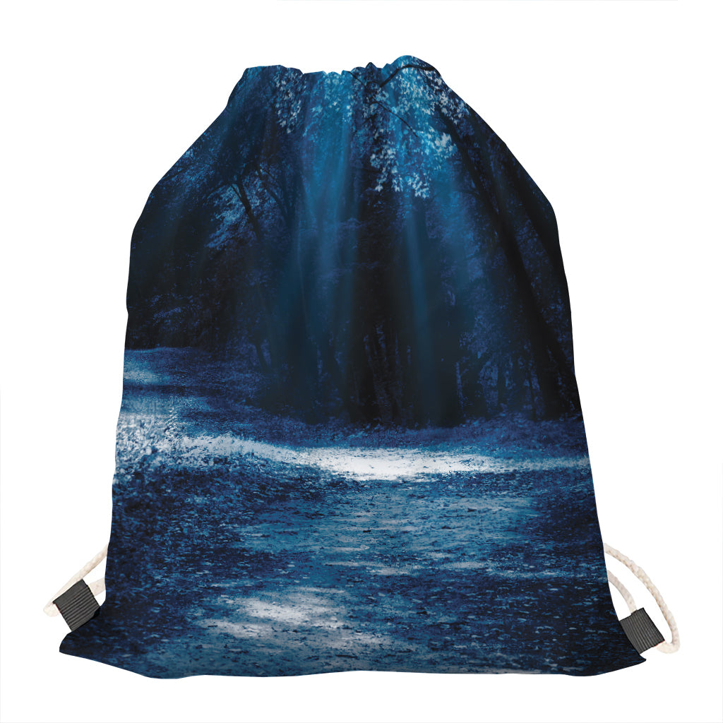 Night Forest And Moonlight Print Drawstring Bag