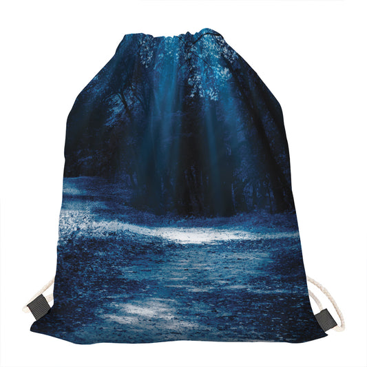 Night Forest And Moonlight Print Drawstring Bag