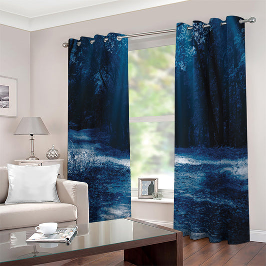 Night Forest And Moonlight Print Extra Wide Grommet Curtains