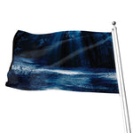 Night Forest And Moonlight Print Flag