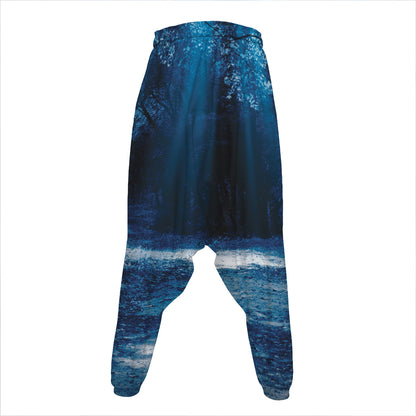 Night Forest And Moonlight Print Hammer Pants