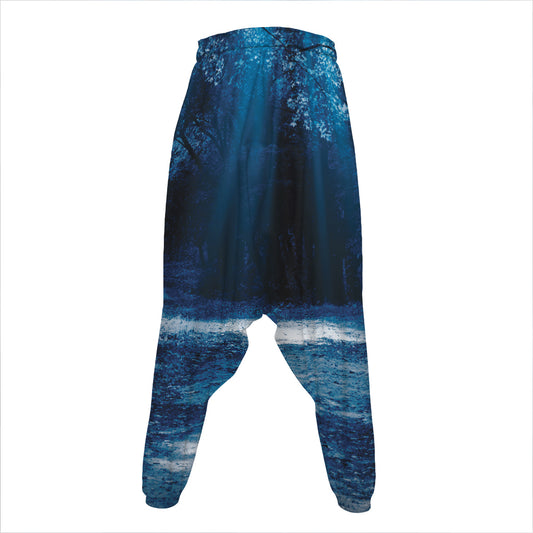 Night Forest And Moonlight Print Hammer Pants