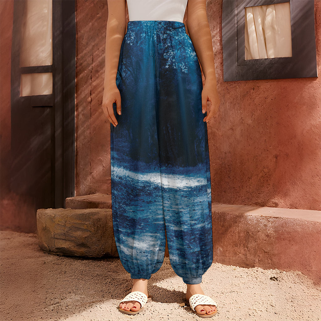 Night Forest And Moonlight Print Harem Pants