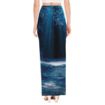 Night Forest And Moonlight Print High Slit Maxi Skirt