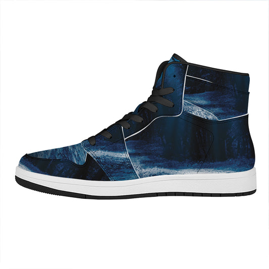 Night Forest And Moonlight Print High Top Leather Sneakers