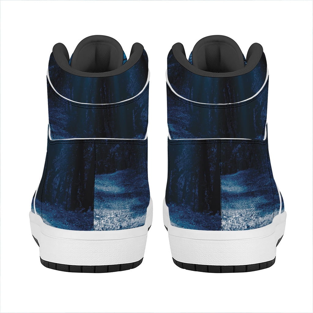 Night Forest And Moonlight Print High Top Leather Sneakers